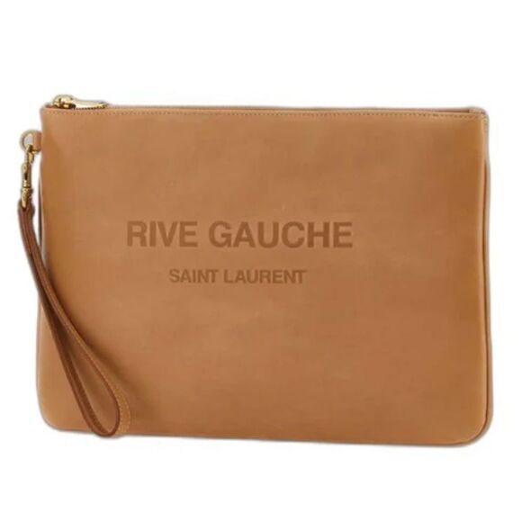 YSL Saint Laurent Rive Gauche Leather Wristlet Pouch - Camel - Picture 4 of 16